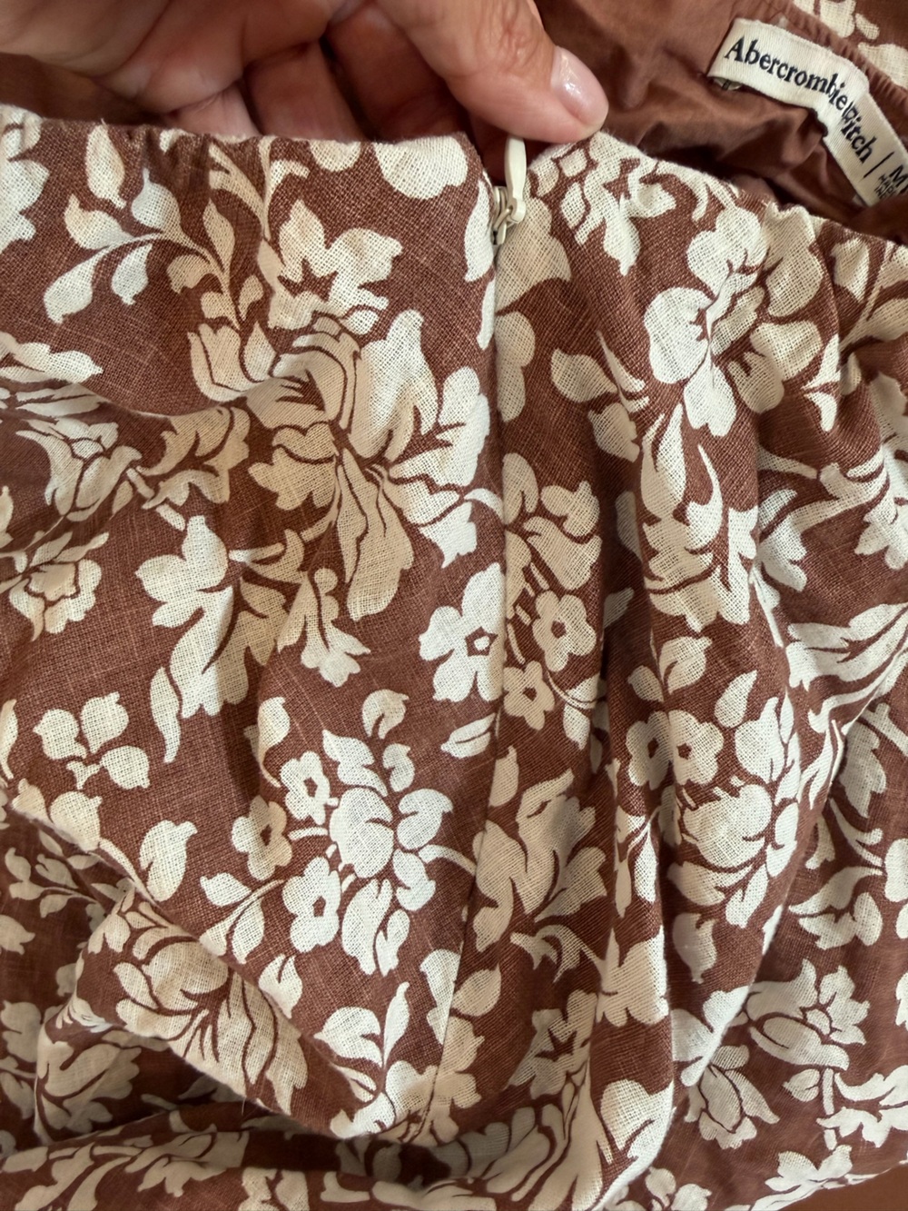 Abercrombie & Fitch Brown Floral Linen Blend Cutout Midi Dress Size M - Picture 4 of 5